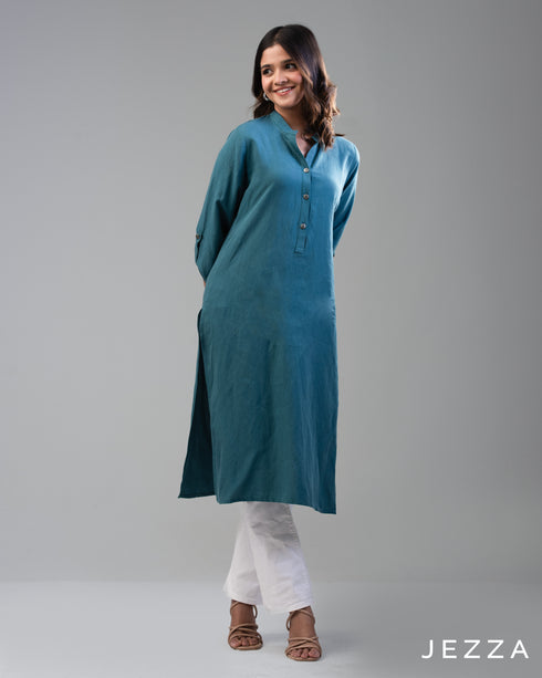 Breezy Layers: V-Neck Mandarin Cotton Top 67162